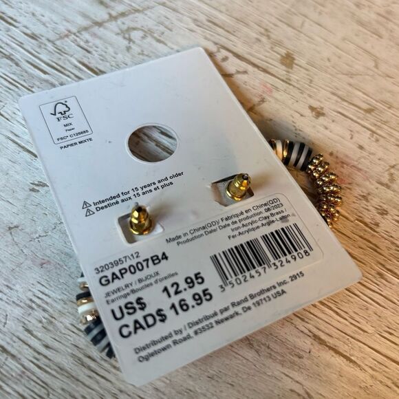 NEW! Goldtone & Navy Blue Hoop Earrings Hypoallergenic NWT - Picture 2 of 3